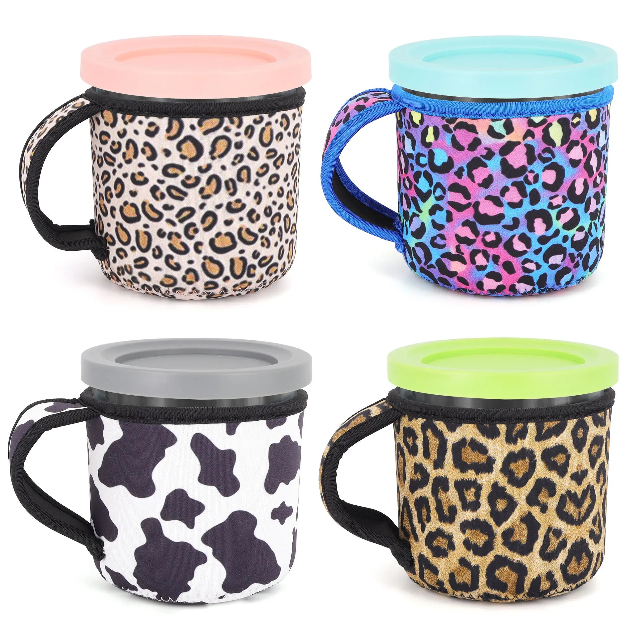 1/4Pcs Reusable Ice Cream Sleeves with Handle, Neoprene Insulated Sleeves for Ninja Creami Pints, Frozen Dessert