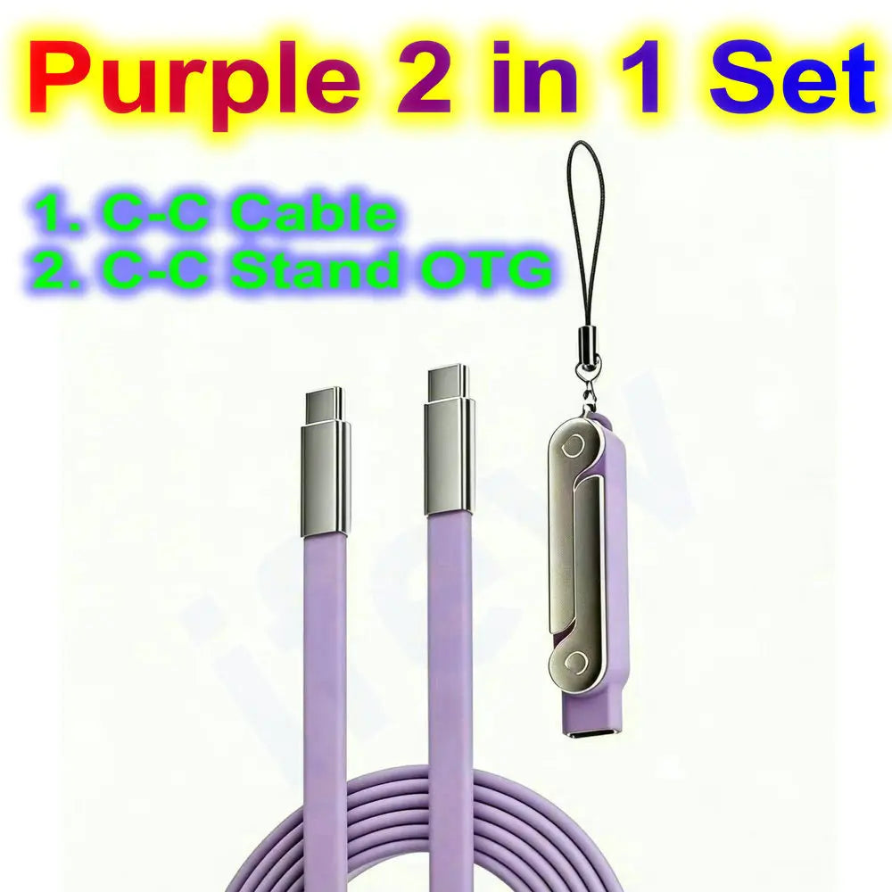 Foldable Charge Cable Usb C Charging Mobile Cable C Flat Charger for iPhone Kickcable Phone Kick Stand Ultra Fast Type C Wire 2M