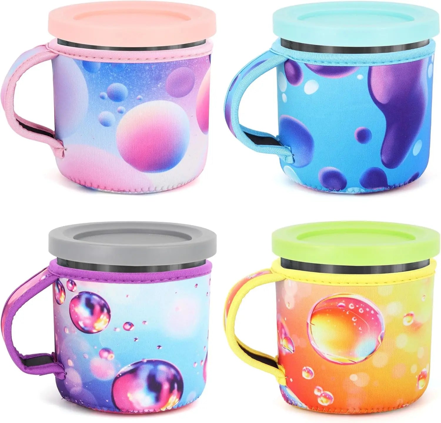 1/4Pcs Reusable Ice Cream Sleeves with Handle, Neoprene Insulated Sleeves for Ninja Creami Pints, Frozen Dessert