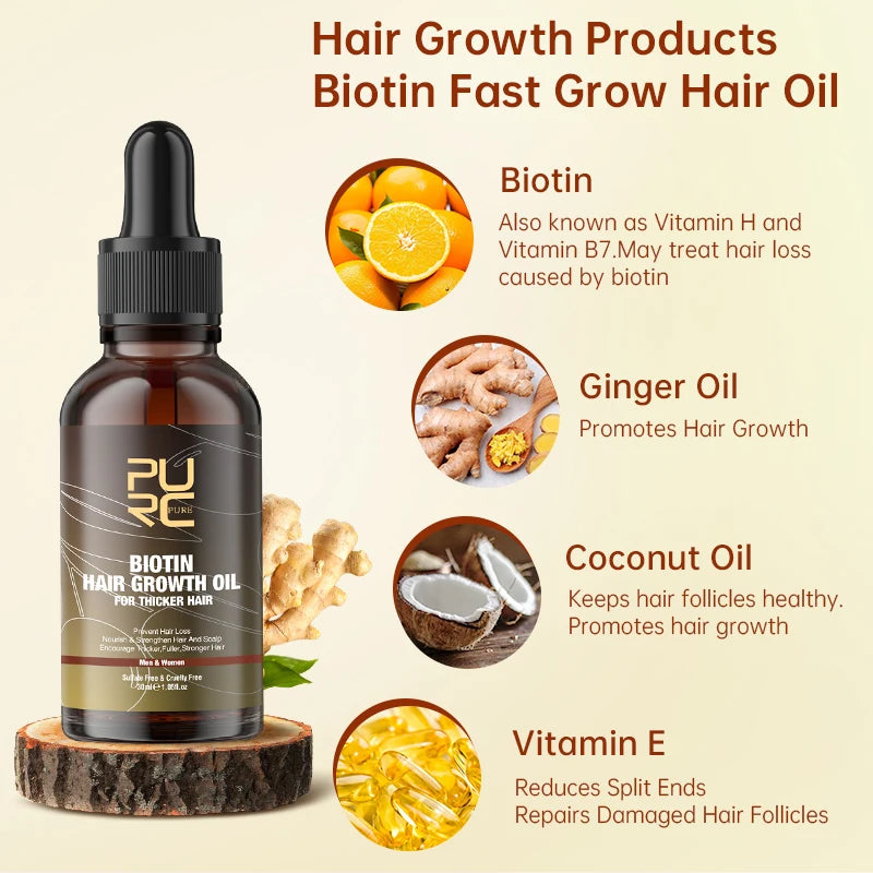 PURC Biotin Hair Growth Oil Shampoo Conditioner Sets Keratin Smoothing Hair Loss Treatment for Men Women Hair Care Products
