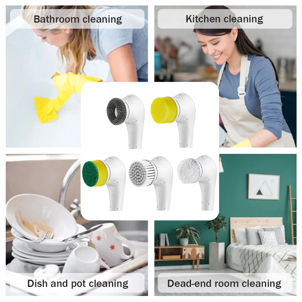5pcs Practical Replace Brush Head Set Convenient Electric Handheld Scrubber Heads Bathtub Kitchen Sink Cleaning Tool Accessories