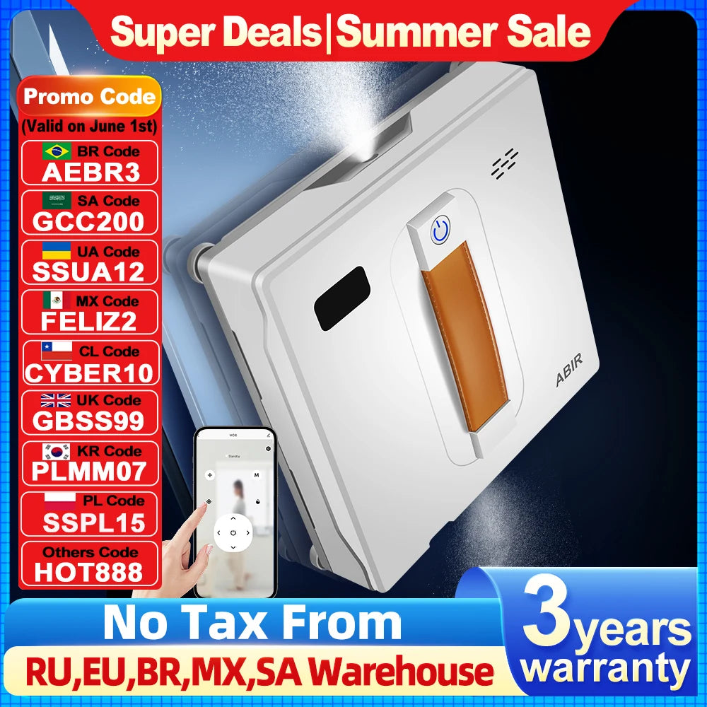 ABIR WD8 Robot Window Vacuum Cleaner,Dual Water Spray,Laser Sensor,Smart Home Glass Wall Wet Dry Cleaning ,APP&Remote Control